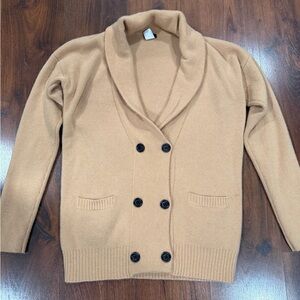 J Crew Camel Shawl Collar Double Breasted Ribbed Knit Cashmere Blend Cardigan L